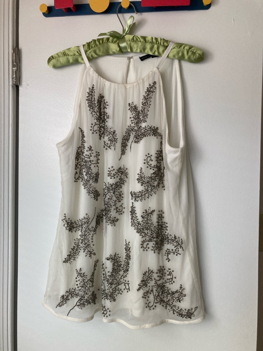 Beaded Ivory Chiffon Sleeveless Tank
